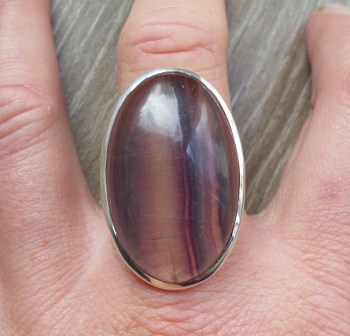 Zilveren ring met grote ovale Fluoriet ring maat 18.5 mm